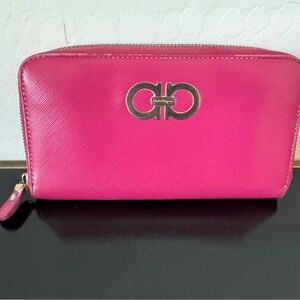 Salvatore Ferragamo Pink Gancini  Zip Around Wallet